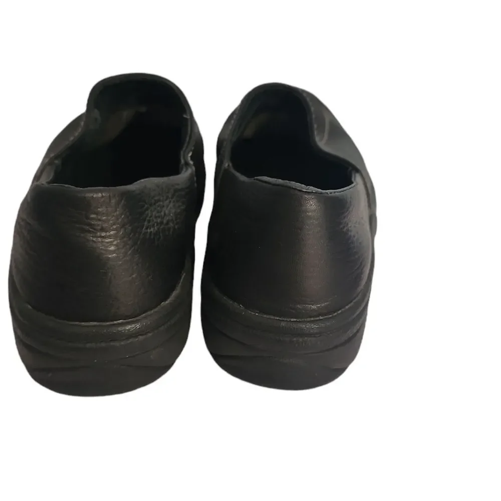 Keen Black Pebbled Leather Slip On Shoes Clogs Rubber Sole Stitching 7